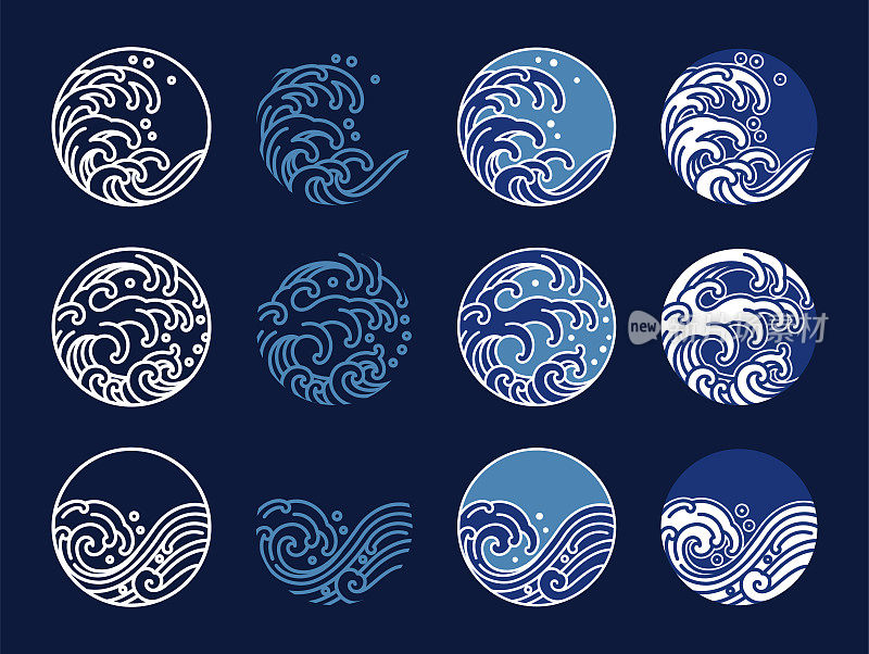 Water and ocean wave line art logo vector illustration.